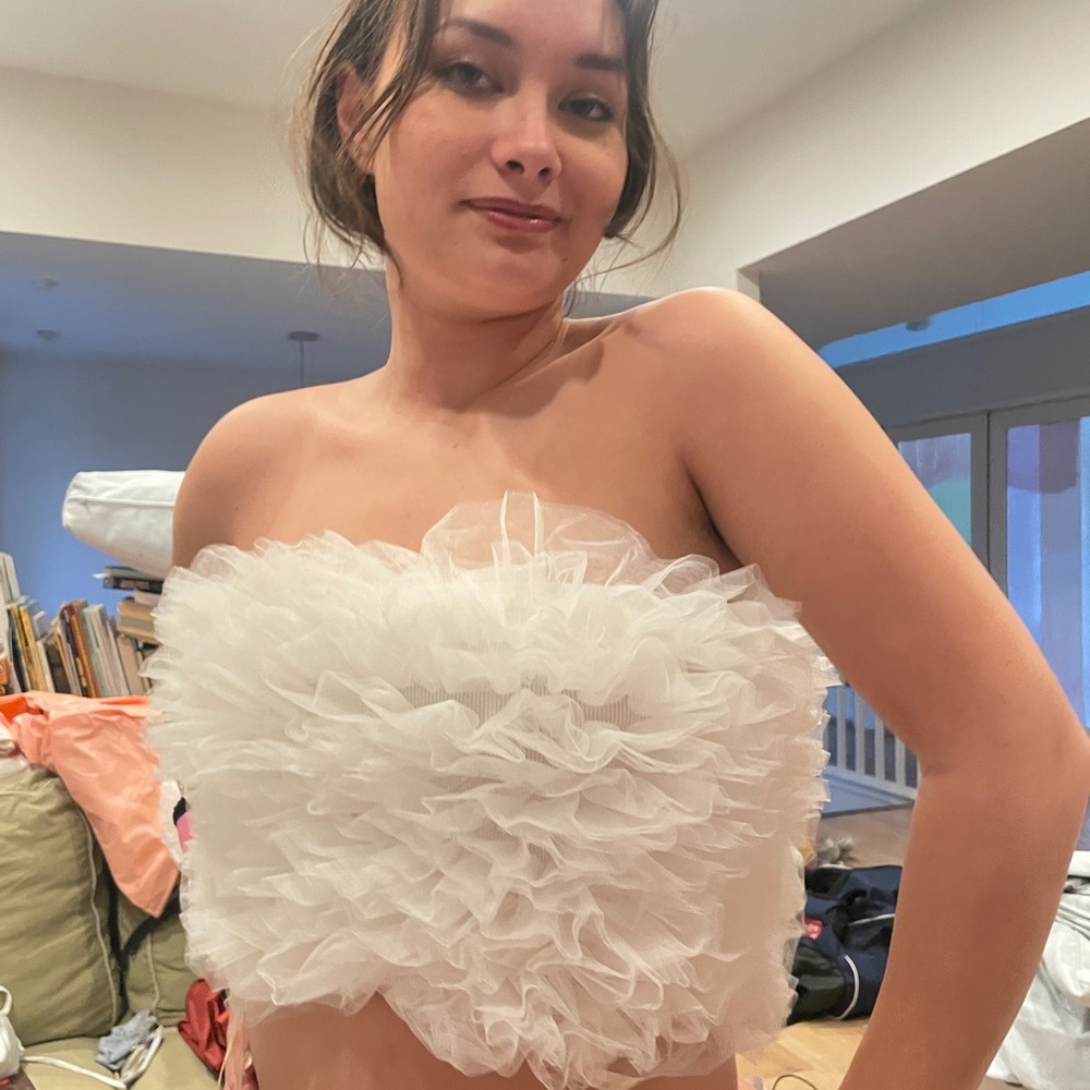 White Ruffled Strapless Top - Picture 2 of 8